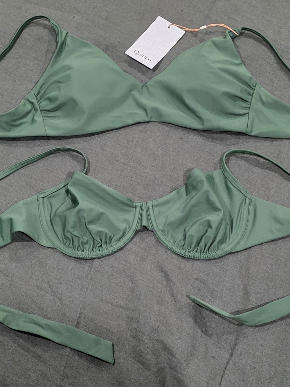 Quince Sage Green Bikini Tops — Dual Bralette & Underwire Set